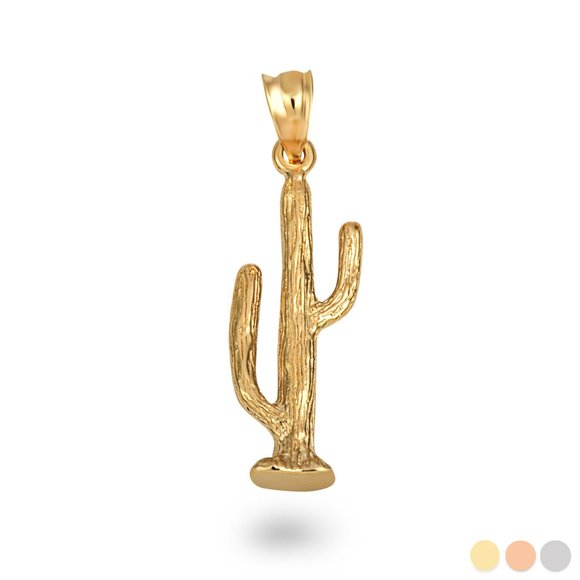 Solid 10k Gold Desert Cactus Flower Plant Pendant - Yellow, Rose, or White